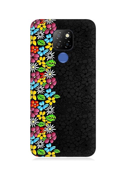 General Mobile GM20 Uyumlu Parlak Çiçekler ve Siyah Motif Desenli Silikon Kılıf