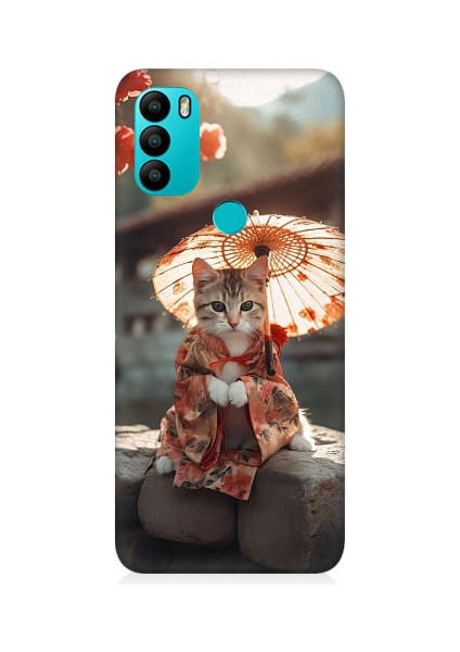 General Mobile GM21 Plus Uyumlu Geyşa Kıyafetli Kedi Desenli Silikon Kılıf