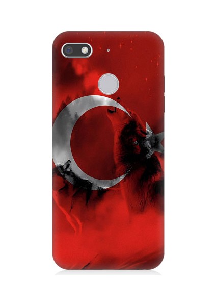 General Mobile Gm8 Go Uyumlu Türk Bayrağı ve Kurt Desenli Silikon Kılıf