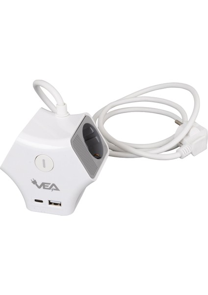 Vea VE-G903YC 3'lü Priz USB Li Type-C Girişli Çoklu Priz 1.5 Metre Kablolu Uzatma Kablosu 3860 Watt 16 Amper