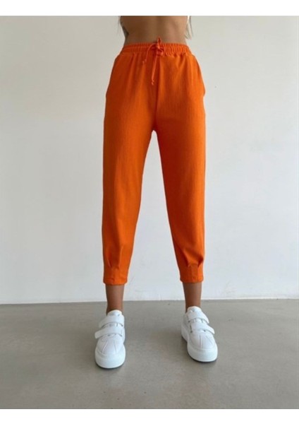 Kadın Oranj Pileli Paça Pantolon
