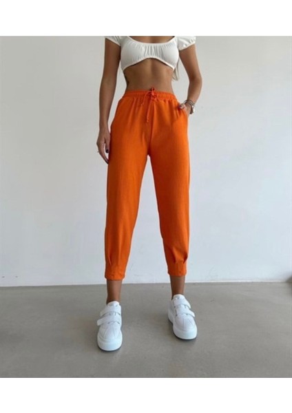 Kadın Oranj Pileli Paça Pantolon modelleri