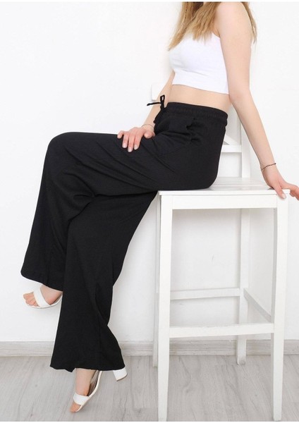 Kadın Siyah Beli Lastikli Palazzo Pantolon fırsatları