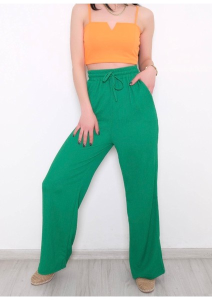 Beli Lastikli Bol Paça Palazzo Pantolon