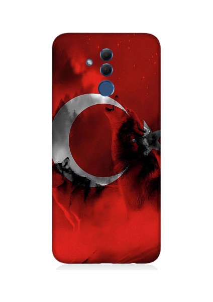Huawei Mate 20 Lite Uyumlu Türk Bayrağı ve Kurt Desenli Silikon Kılıf