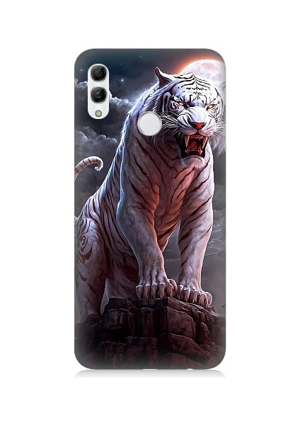 Huawei Honor 10 Lite Uyumlu Beyaz Savaşçı Kaplan Tiger Desenli Silikon Kılıf