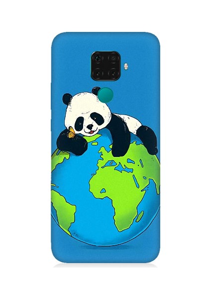 Huawei Mate 30 Lite Uyumlu Yorgun Panda ve Dünya Desenli Silikon Kılıf