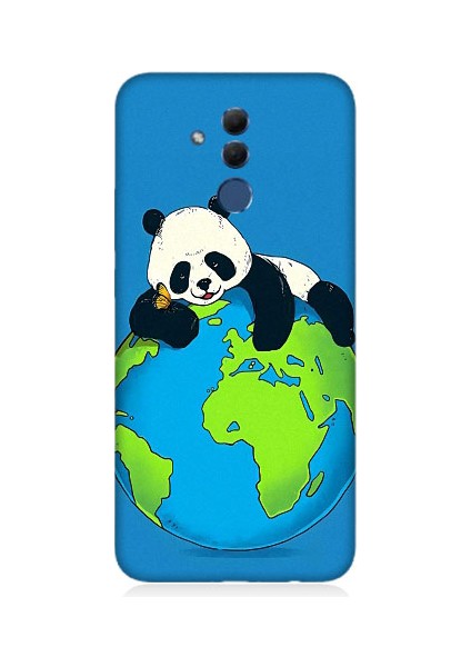 Huawei Mate 20 Lite Uyumlu Yorgun Panda ve Dünya Desenli Silikon Kılıf