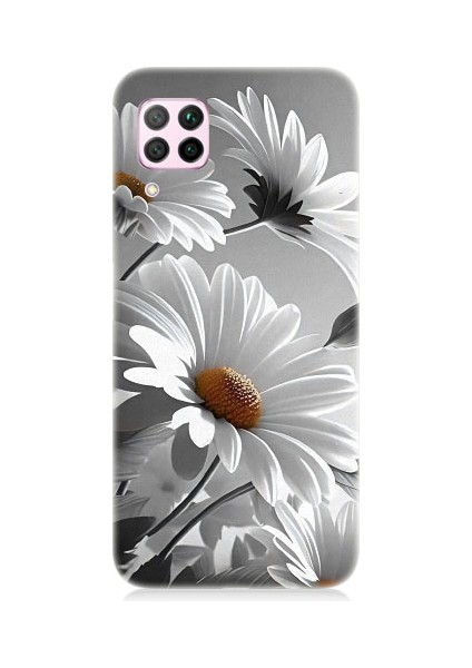 Huawei P40 Lite Uyumlu Beyaz Papatyalar Desenli Silikon Kılıf