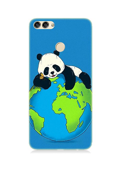 Huawei P Smart Uyumlu Yorgun Panda ve Dünya Desenli Silikon Kılıf