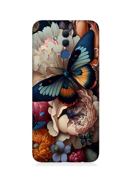 Huawei Mate 20 Lite Uyumlu Kelebek ve Çiçek Desenli Silikon Kılıf