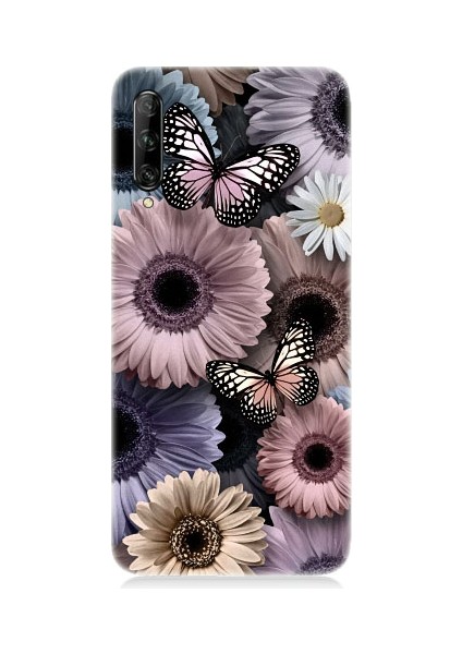 Huawei P Smart Pro Uyumlu Pastel Renkli Çiçekler ve Kelebekler Desenli Silikon Kılıf