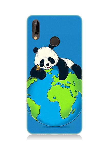 Huawei P20 Lite Uyumlu Yorgun Panda ve Dünya Desenli Silikon Kılıf