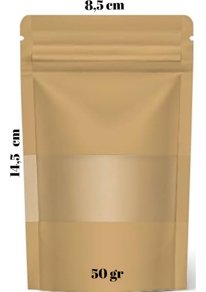 8,5X14,5 Kraft pencereli Kilitli Doypack 50 Adet
