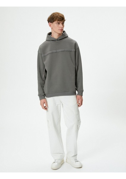 Oversize Kapşonlu Sweatshirt Dikiş Detaylı Uzun Kollu fiyatları
