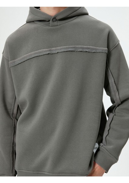 Oversize Kapşonlu Sweatshirt Dikiş Detaylı Uzun Kollu indirimleri