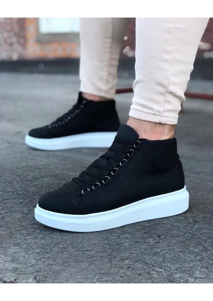 Afrodit Giyim CLZ947 CZ032 Siyah Bağcıklı Sneakers  Yarım Bilek Bot