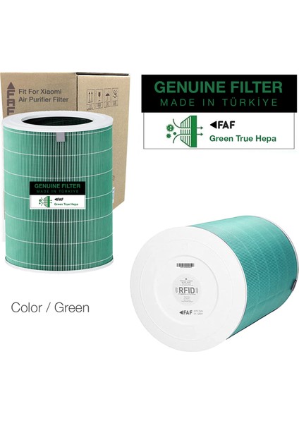 Filtre Model 4 Green True HEPA14 Filtre , Xiaomi Mi Air Purifier 4 Filtre Model: AC-M16-SC Uyumlu Özel Seri High Efficiency Filtre Yeşil Ölçü: Ø20XH29 cm Eko Serisi