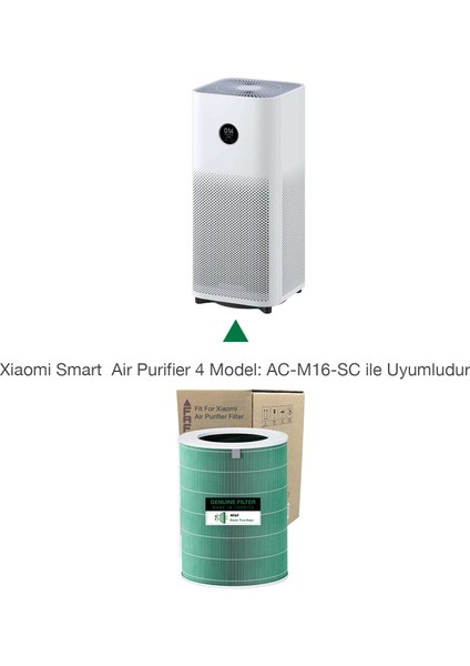 Filtre Model 4 Green True HEPA14 Filtre , Xiaomi Mi Air Purifier 4 Filtre Model: AC-M16-SC Uyumlu Özel Seri High Efficiency Filtre Yeşil Ölçü: Ø20XH29 cm Eko Serisi