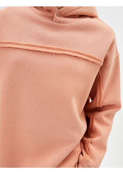 Oversize Kapşonlu Sweatshirt Dikiş Detaylı Uzun Kollu