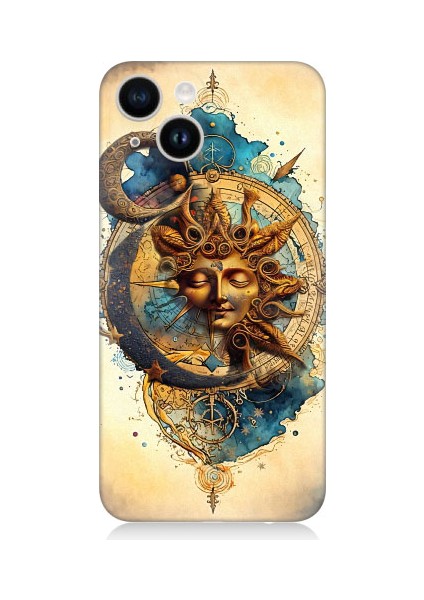 Apple iPhone 13 Uyumlu Ay ve Güneş Tarot Desenli Silikon Kılıf