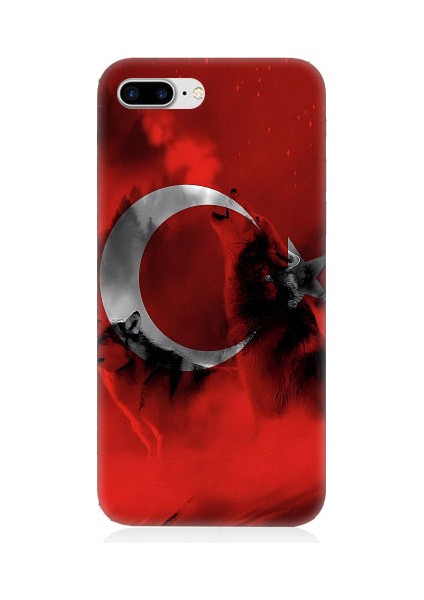 Apple iPhone 7 Plus Uyumlu Türk Bayrağı ve Kurt Desenli Silikon Kılıf