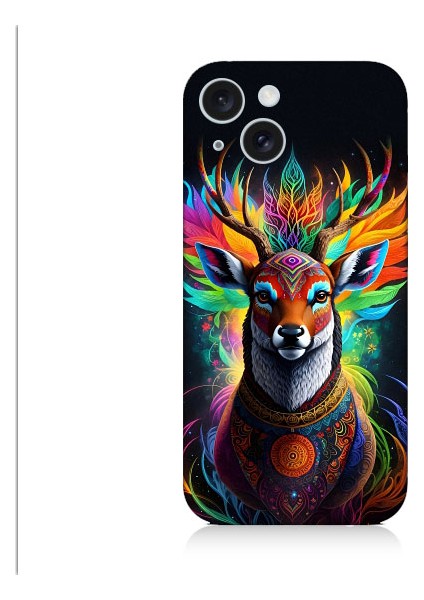 Apple iPhone 15 Uyumlu Mistik Ala Geyik Desenli Silikon Kılıf