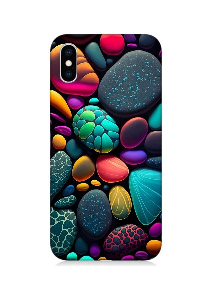 Apple iPhone Xs Uyumlu Artx Kırmızı Doğa Taşlar Desenli Silikon Kılıf