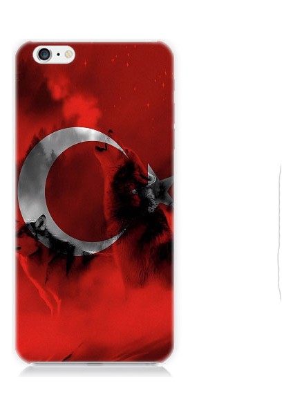 Apple iPhone 6 Uyumlu Türk Bayrağı ve Kurt Desenli Silikon Kılıf