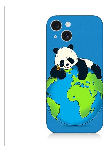 Apple iPhone 15 Uyumlu Yorgun Panda ve Dünya Desenli Silikon Kılıf