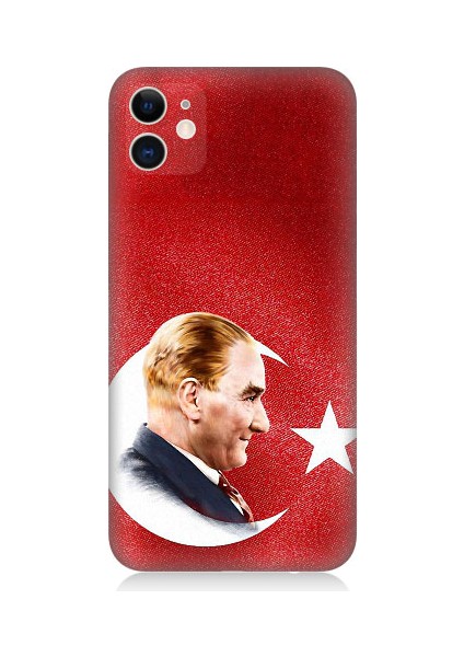 Apple iPhone 11 Uyumlu Bayrak ve Mustafa Kemal Atatürk Desenli Silikon Kılıf