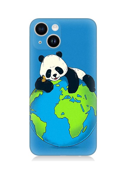 Apple iPhone 13 Uyumlu Yorgun Panda ve Dünya Desenli Silikon Kılıf