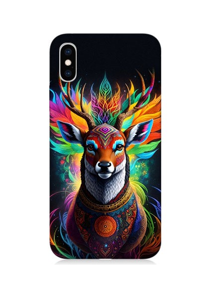 Apple iPhone Xs Uyumlu Mistik Ala Geyik Desenli Silikon Kılıf
