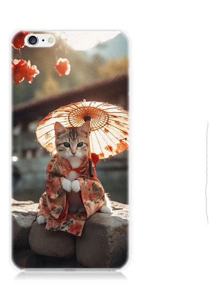 Apple iPhone 6 Uyumlu Geyşa Kıyafetli Kedi Desenli Silikon Kılıf