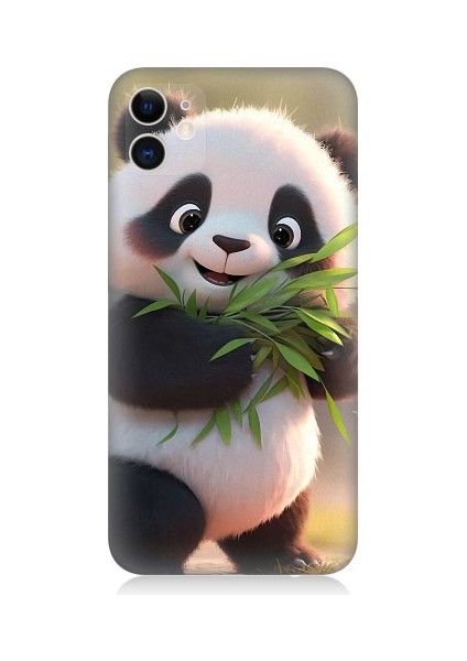 Apple iPhone 11 Uyumlu Sevimli Panda ve Bambu Desenli Silikon Kılıf