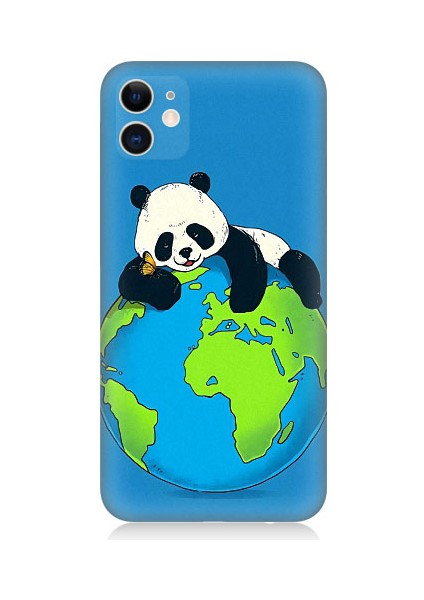 Apple iPhone 11 Uyumlu Yorgun Panda ve Dünya Desenli Silikon Kılıf