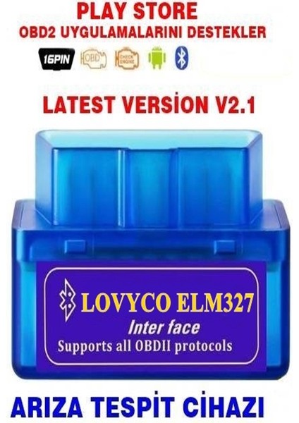 Lovyco Elm 327 Obd2 Bluetooth Türkçe Araç Arıza Tespit Cihaz 2024 Yeni Versiyon
