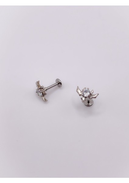 Cerrahi Çelik Zirkon Taşlı Devil (Şeytan) Figürlü Kıkırdak Helix Tragus 1 Adet Piercing