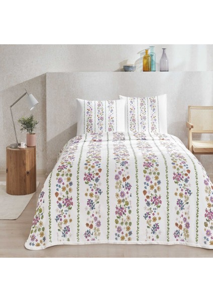 Baskılı Lily Çift Kişilik Pike Takımı Pembe