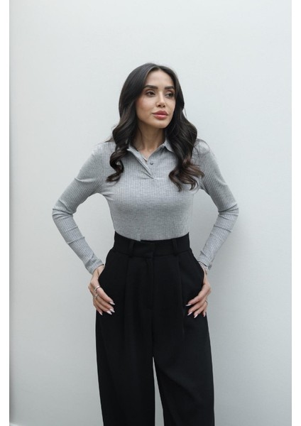 Gri Patlı Basic Bluz