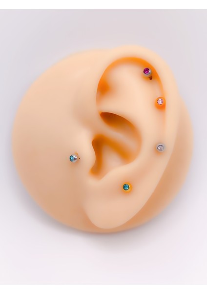 Cerrahi Çelik Piercing Zirkon 6mm Tek Taşlı Kıkırdak Helix Tragus Piercing (1ADET)