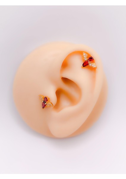 Cerrahi Çelik Zirkon Taşlı Yarasa Figürlü Kıkırdak Helix Tragus 1 Adet Piercing