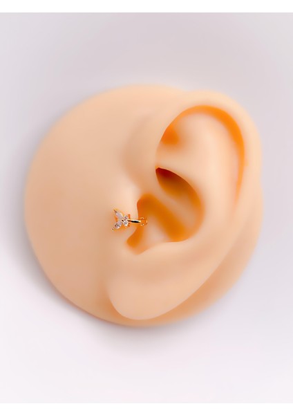 Halka Zirkon Taşlı Kelebek Figürlü Kıkırdak Helix Tragus 1 Adet Piercing