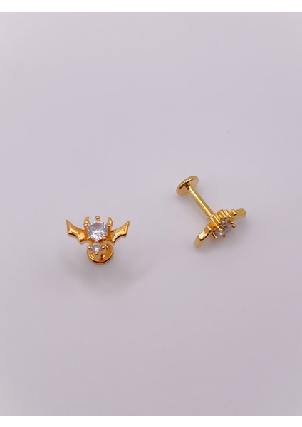 Cerrahi Çelik Zirkon Taşlı Devil (Şeytan) Figürlü Kıkırdak Helix Tragus 1 Adet Piercing