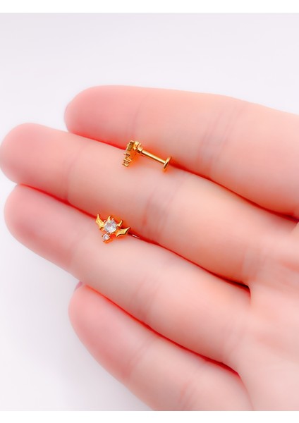 Cerrahi Çelik Zirkon Taşlı Devil (Şeytan) Figürlü Kıkırdak Helix Tragus 1 Adet Piercing modelleri