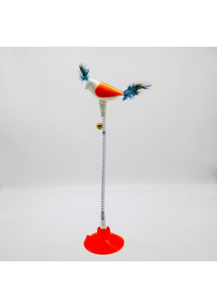 CLZ205 Vantuzlu Yaylı Kuşlu kedi Oyuncağı 30 cm Turuncu