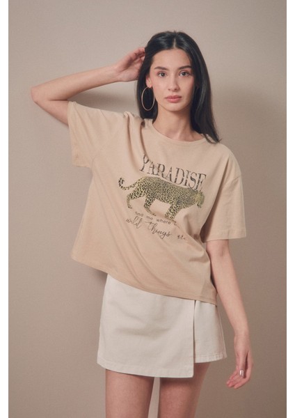 Paradise Baskılı Oversize Tişört