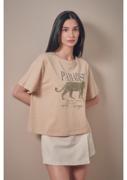 Paradise Baskılı Oversize Tişört