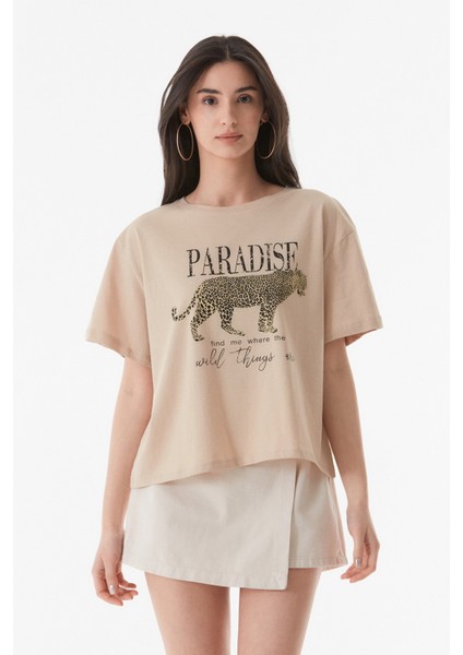 Paradise Baskılı Oversize Tişört