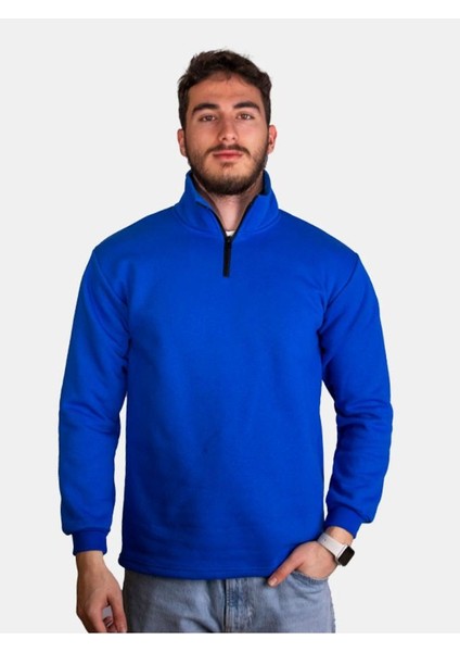 Unisex Üç Iplik Şardonlu Yarım Fermuarlı Standart Kesim Sweat